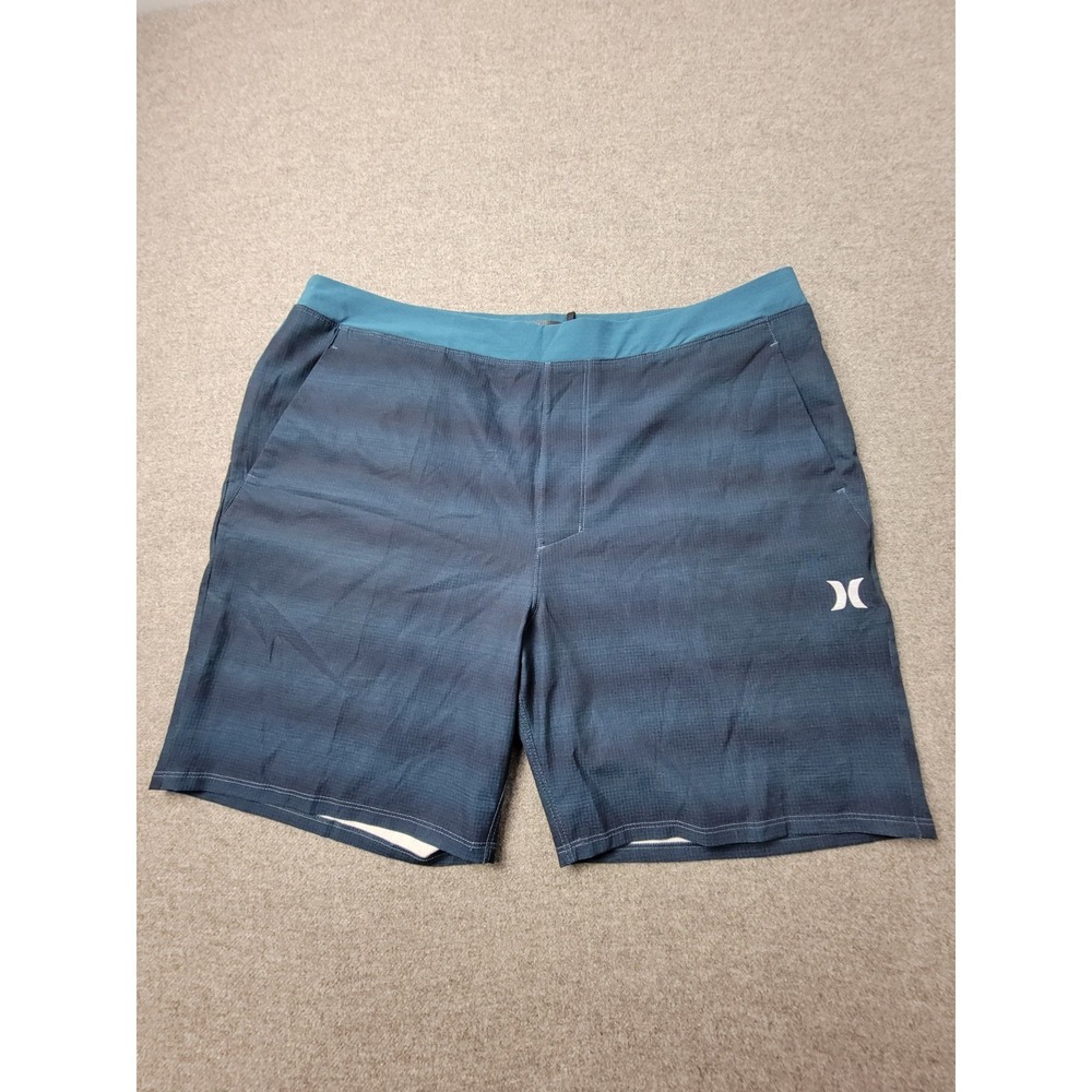 Hurley Board Shorts Men XL Blue Striped Surf Surfing Water Polo Drawstring Waist